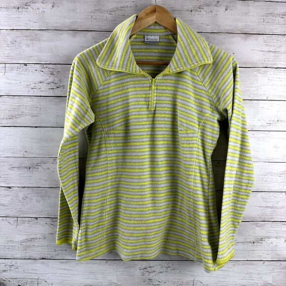 Columbia Womens Small bright green striped 1/4 Zip Athletic lightweight pullover - Picture 1 of 11